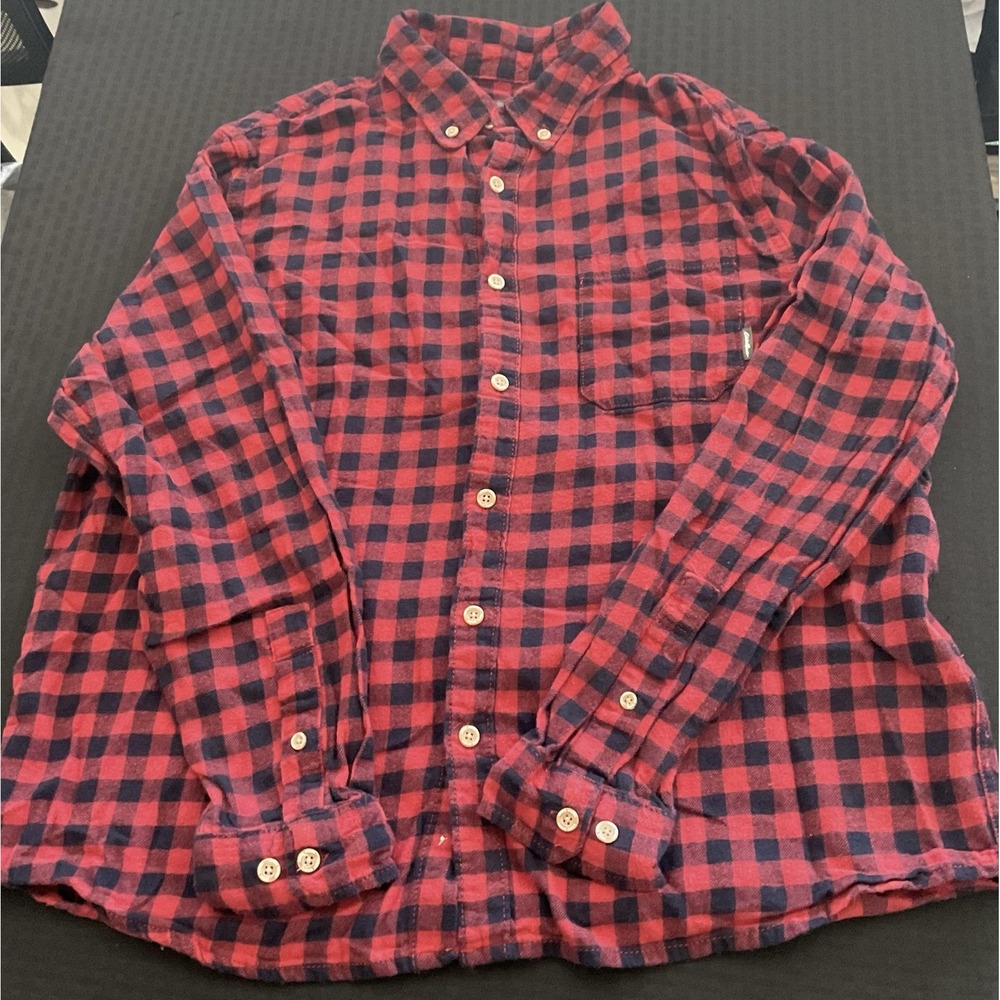 Eddie Bauer Shirt Mens XL Red Plaid Flannel Long Sleeve Button Up Pockets Casual